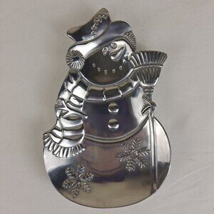 Home For The Holidays Snowman Candy Dish Silver Tone Metal Vintage IOB